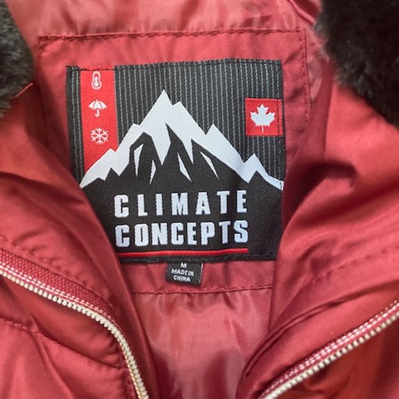 NWT Climate Concepts Puffer Winter Jacket in in Burgundy with Faux Fur, Size Med - Picture 3 of 9